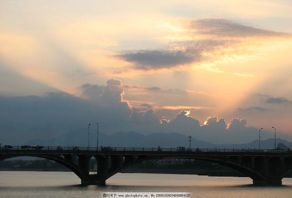 夕阳下的漠阳桥 河流 自然景观 自然风景 家乡风景 摄影图库