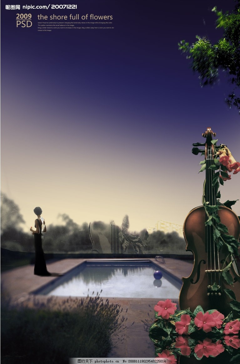 房地产广告模板,小提琴 大提琴 花 美女 房产广