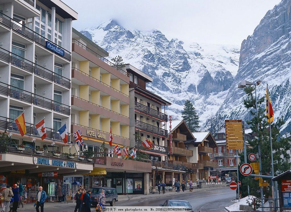 瑞士风光 风景 街道 雪山 旅游摄影 国外旅游 摄影图库