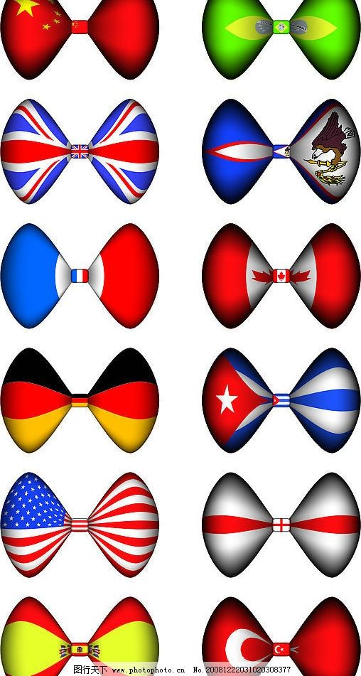 蝴蝶结形状的国旗图片,中国 美国 英国 西班牙 